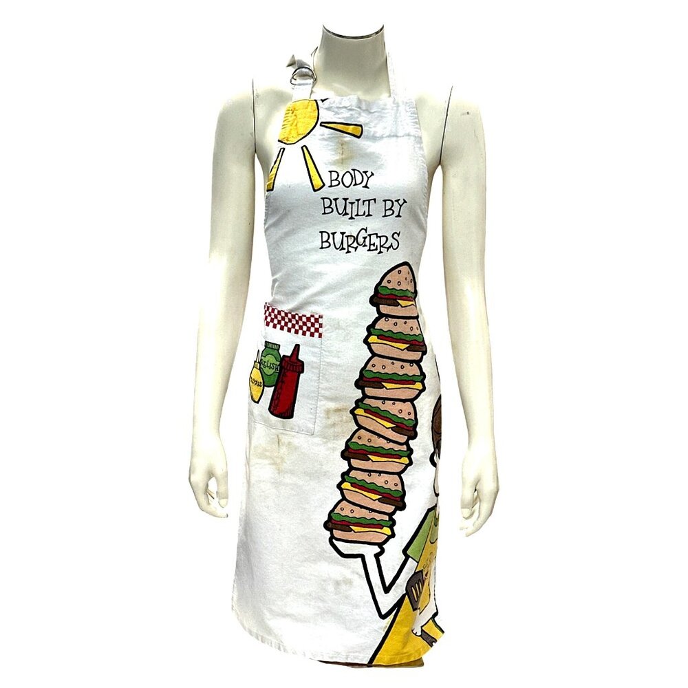 CCC Body Built By Burgers Novelty White Cotton Apron Graphic Hamburger Chef Desi